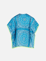 Girl poncho with light blue bandanna print