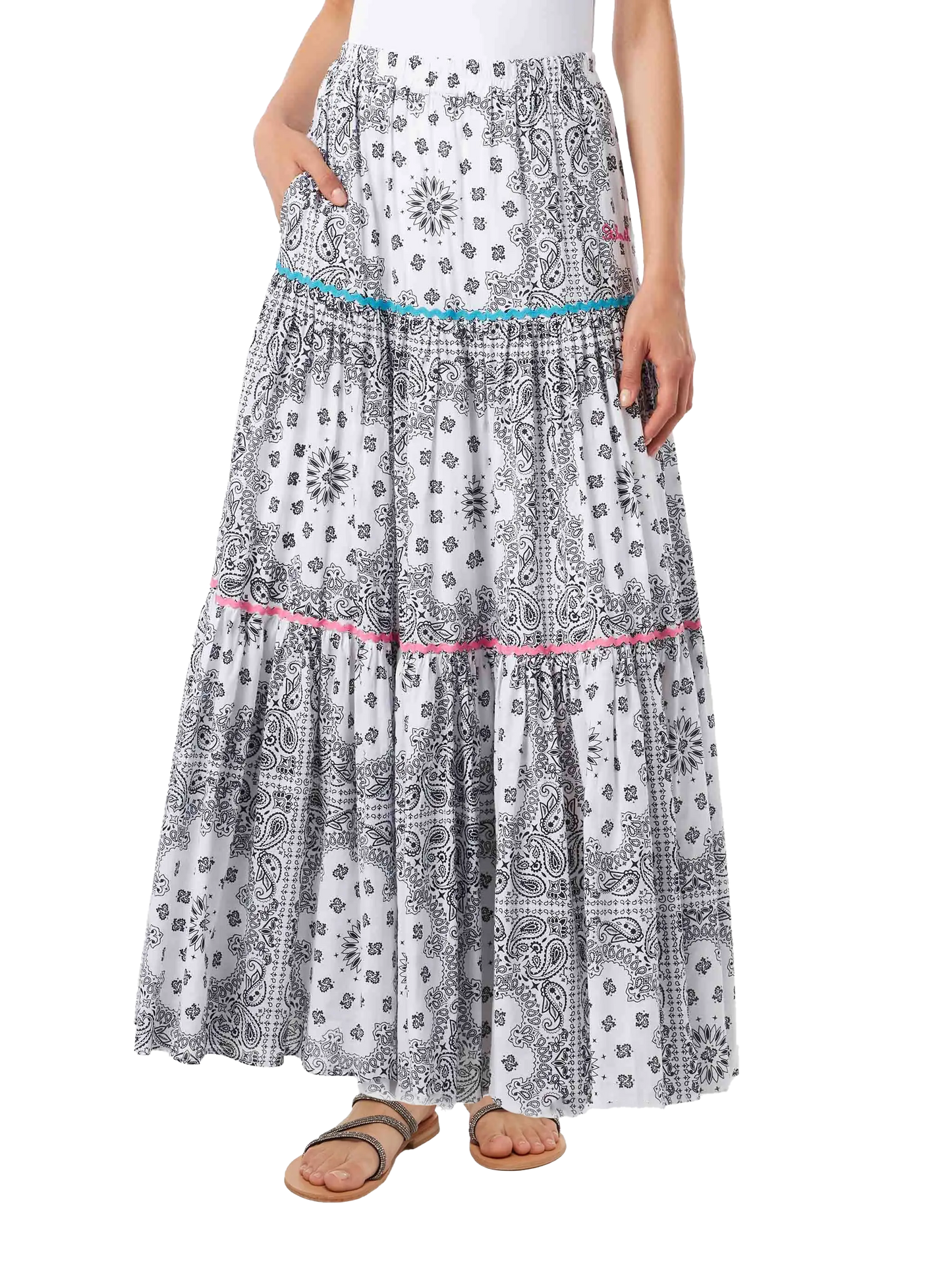 Woman cotton long skirt with bandanna print