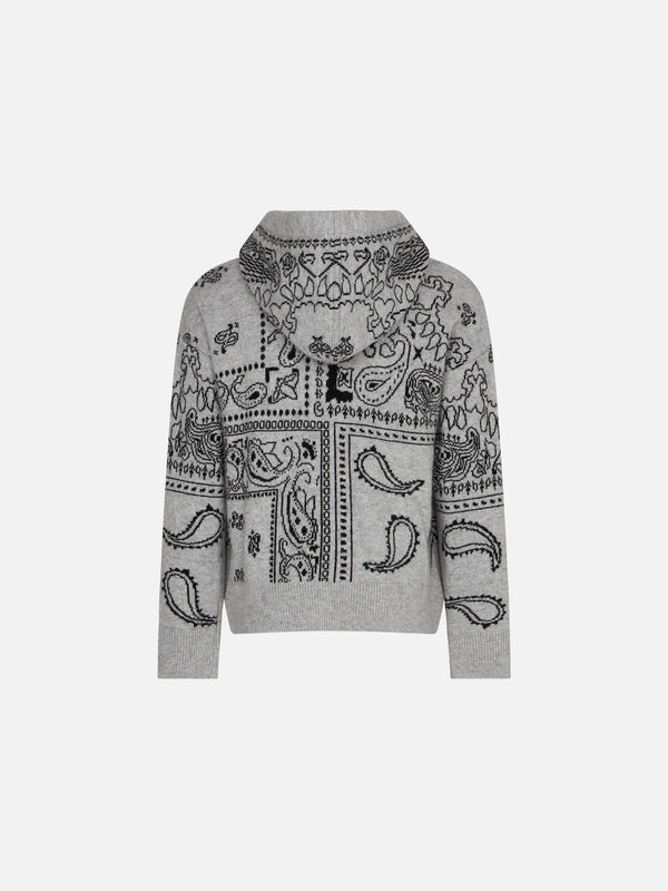 Kurzes Strick-Hoodie für Mädchen mit Bandana-Print