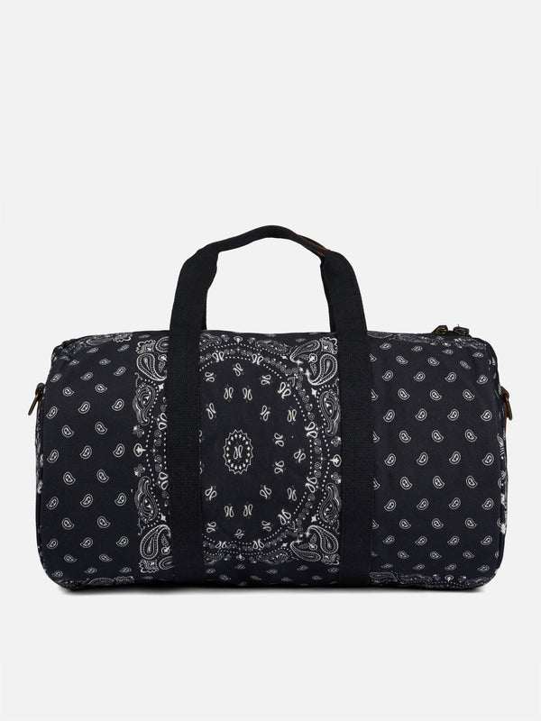 Travel duffel bag with black bandanna print