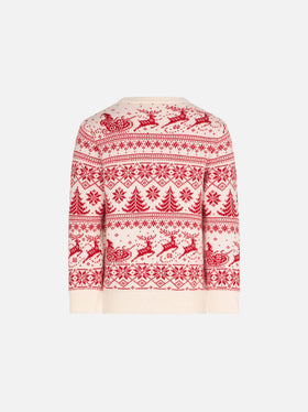 Maglione bianco da bambino girocollo con fantasia natalizia