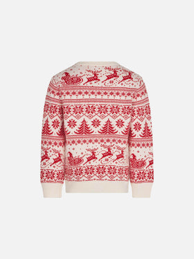 Mädchenpullover mit Jacquardmuster „I believe in Santa“