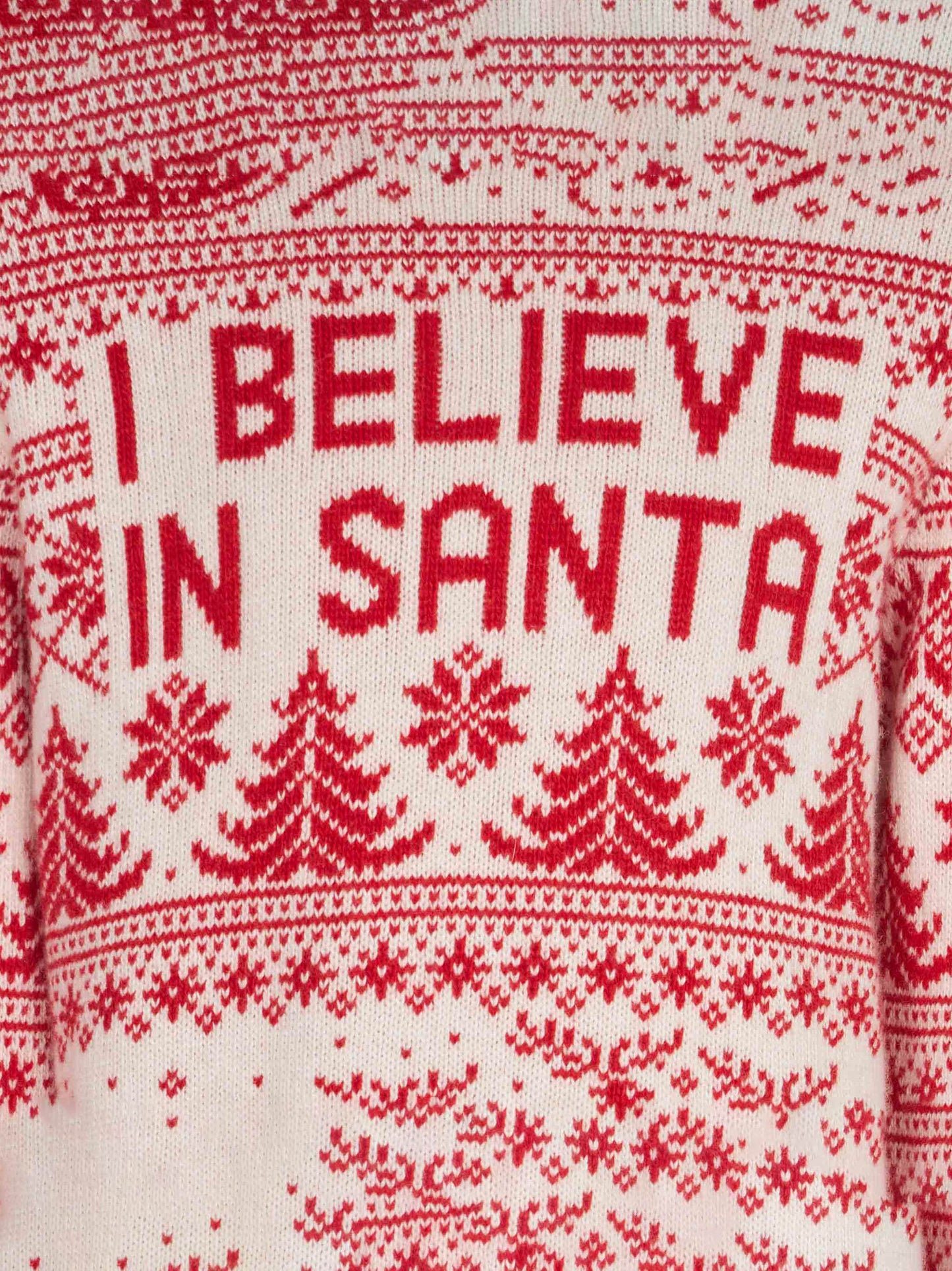 Mädchenpullover mit Jacquardmuster „I believe in Santa“