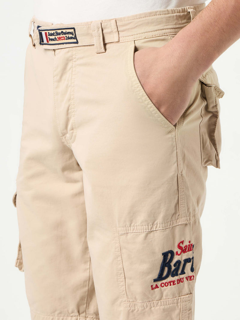 Beige cargo bermuda with pockets