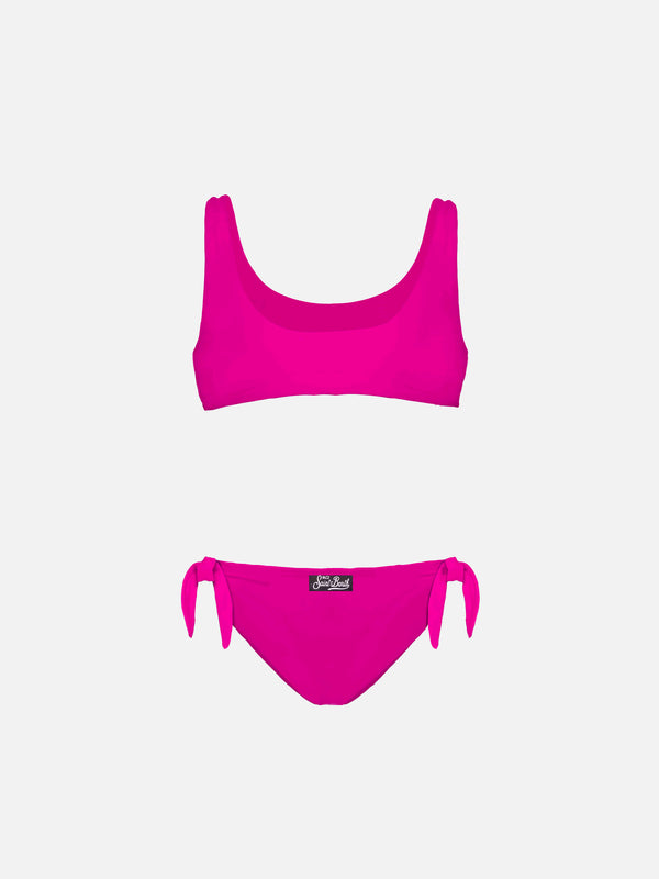 Bralette bikini for girl  in fucsia sequined  with silver logo