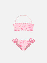 Bikini a fascia in sangallo rosa da bambina