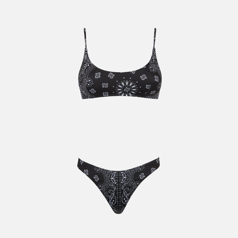 Woman bralette bikini with black bandanna print