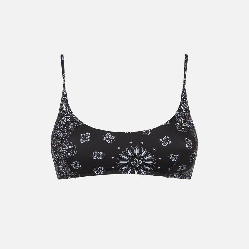 Schwarzer Bralette-Badeanzug für Damen mit Bandana-Muster