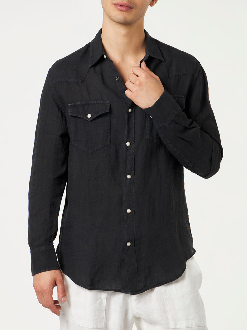 Man black linen shirt