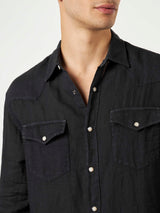 Man black linen shirt