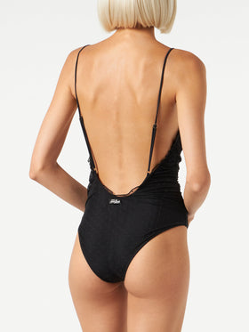 Black one piece swimsuit Francoise with tulle