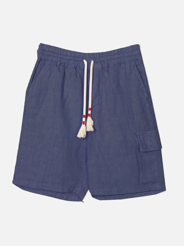 Blaue Leinen-Bermudashorts