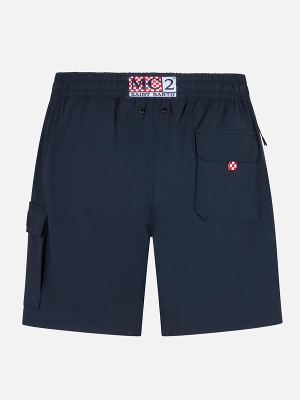 Blaue, marineblaue Herren-Badeshorts aus Komfort und Stretch