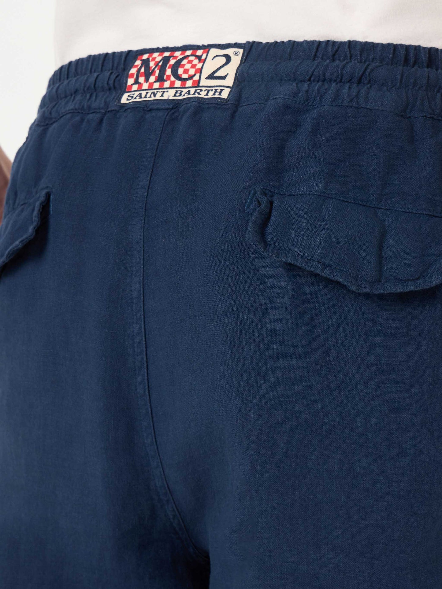 Man linen blue navy bermuda shorts