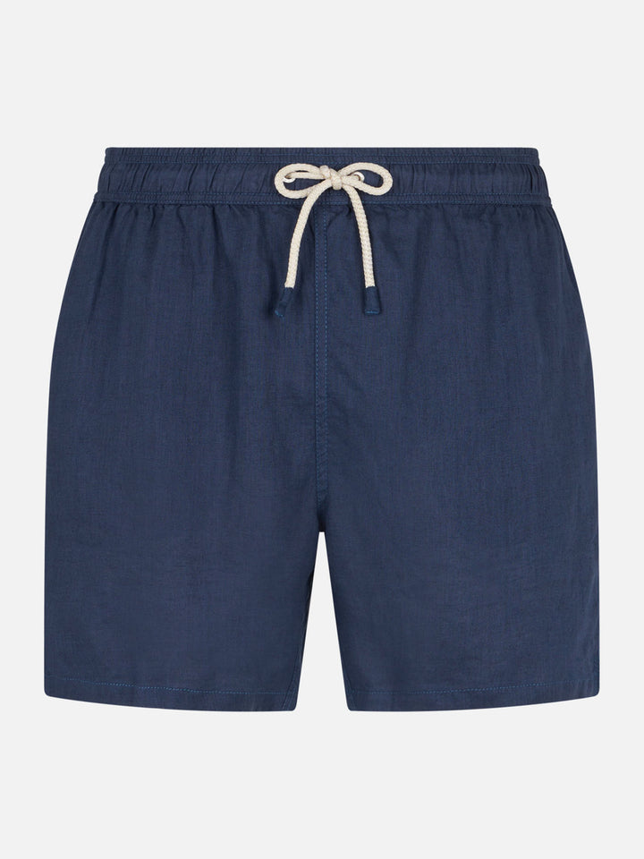 Navy blue man linen swim shorts