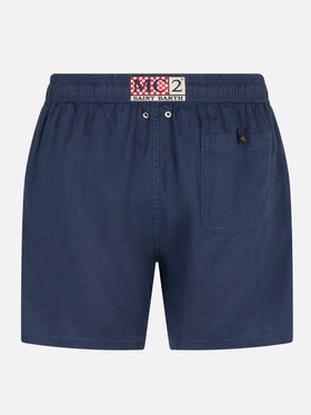 Navy blue man linen swim shorts