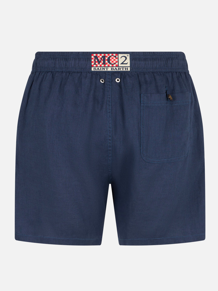 Navy blue man linen swim shorts