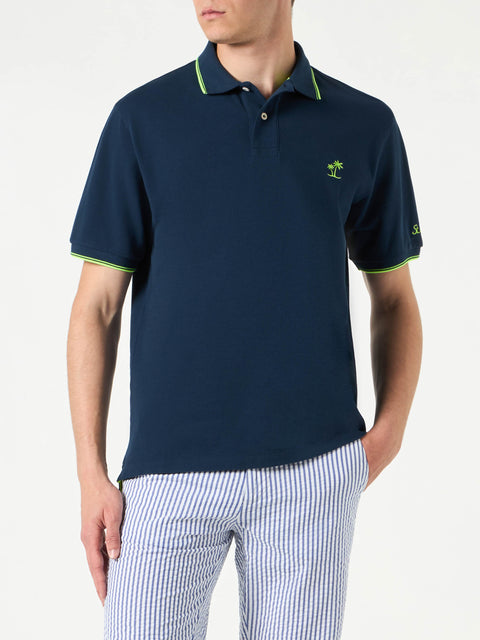 Blue piquet polo with St. Barth logo and contrasts - MC2 Saint Barth