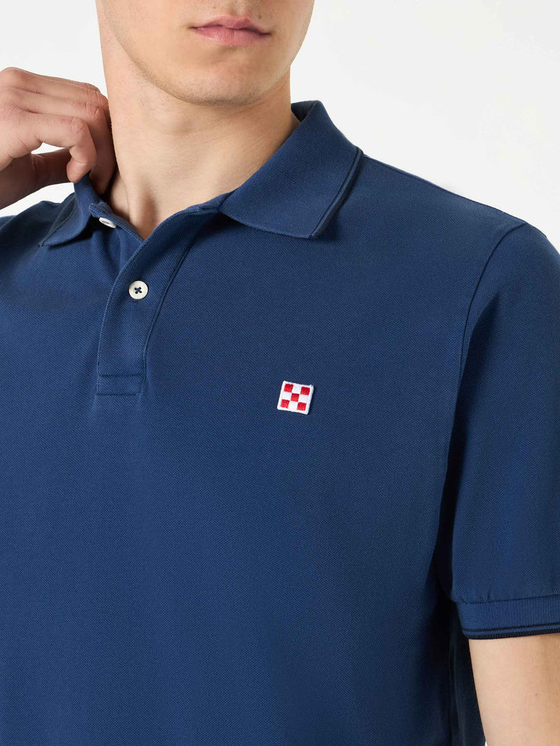 Blue denim piquet polo with St. Barth logo