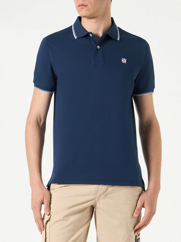 Blue navy piquet polo with St. Barth logo