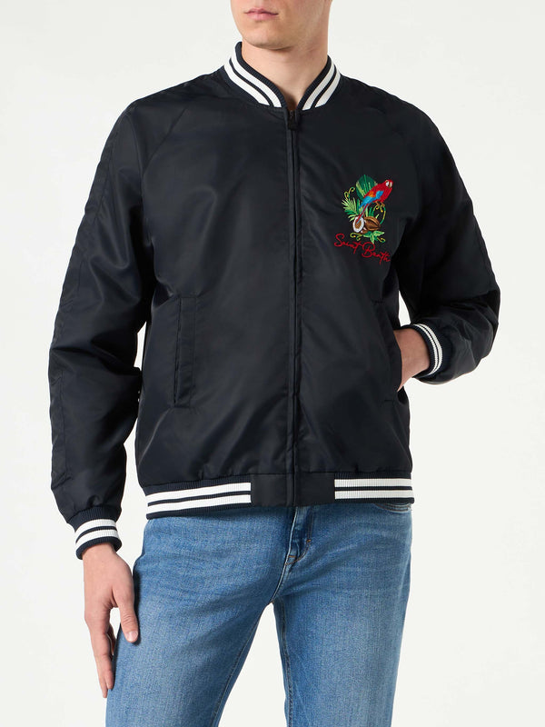 Man blue navy jacket with parrots embroidery