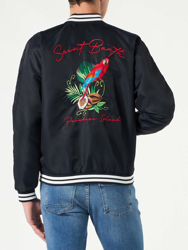 Man blue navy jacket with parrots embroidery