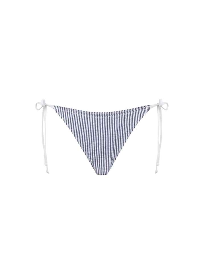 Woman seersucker triangle bikini with striped print