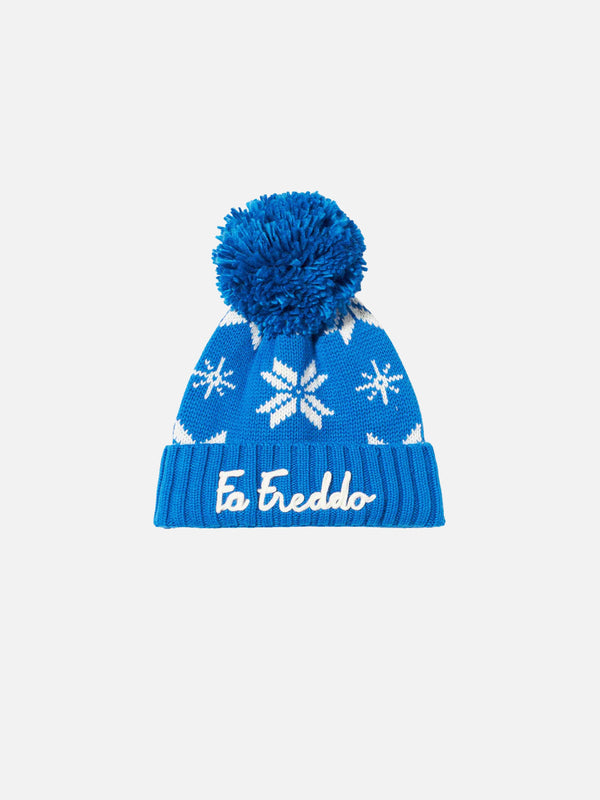 Boy blue beanie with norwegian pattern