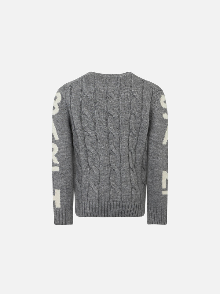 Boy grey cable knit sweater Bergen Jr with Saint Barth jacquard