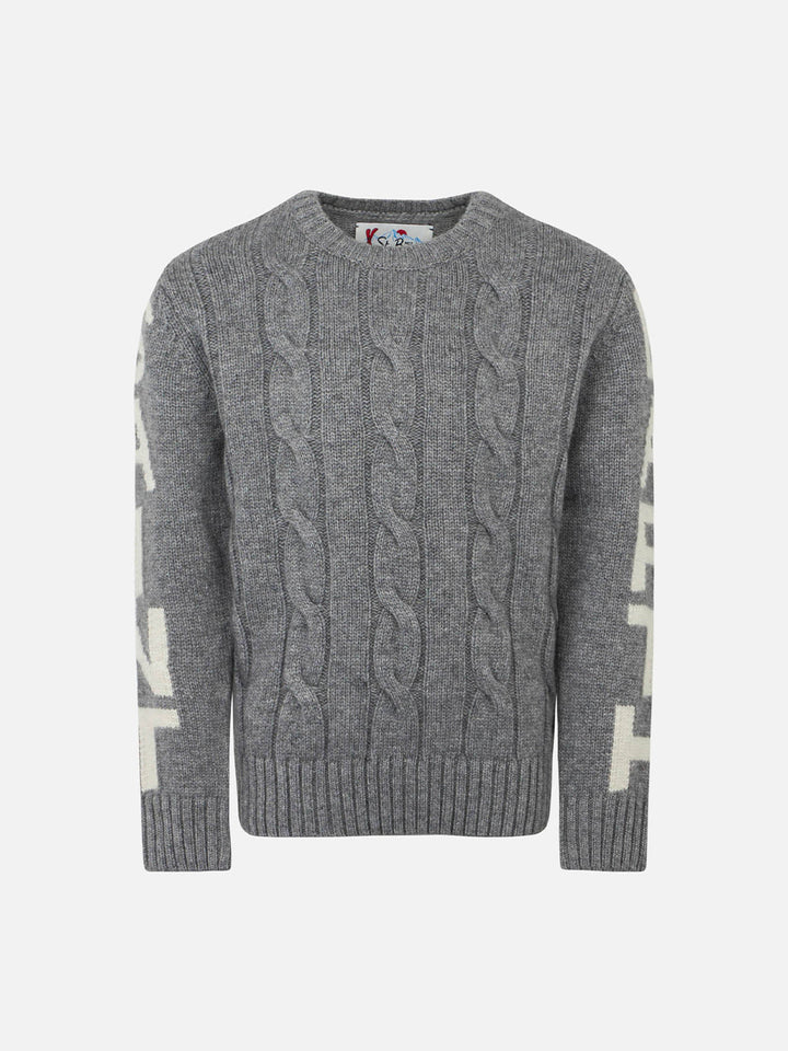 Boy grey cable knit sweater Bergen Jr with Saint Barth jacquard