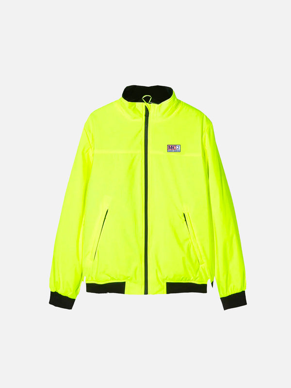 Boy fluo yellow bomber jacket with furry lining