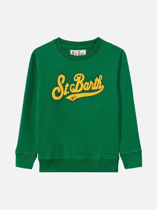 Grünes Sweatshirt für Jungen mit Frottee-Logo