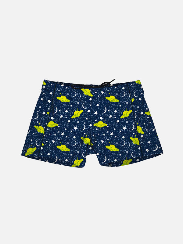 Jungen-Badehose aus Lycra mit Ufo-Print