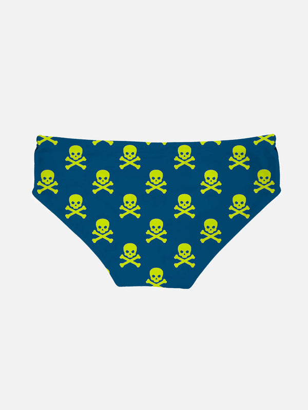 Slip da bagno da Bambino con Teschi Giallo Fluo