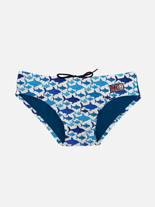 Slip da bagno da bambino stampa multi squalo