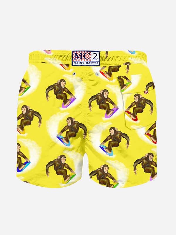 Boy classic swim shorts with monkey print