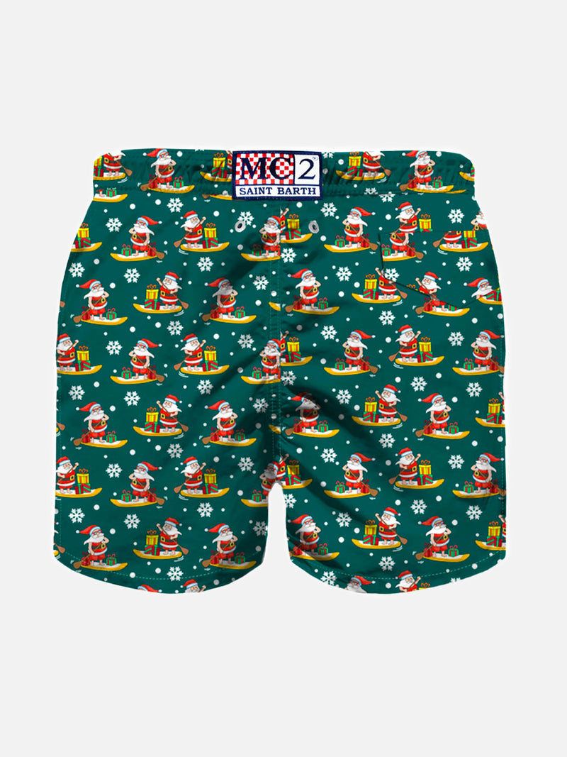 Badeshorts für Jungen aus leichtem Stoff mit Paddel-Weihnachtsmann-Aufdruck