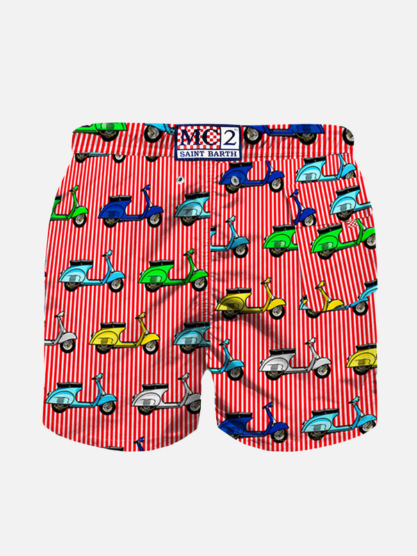 Boy swim shorts with multicolor Vespa all over print | VESPA PIAGGIO©