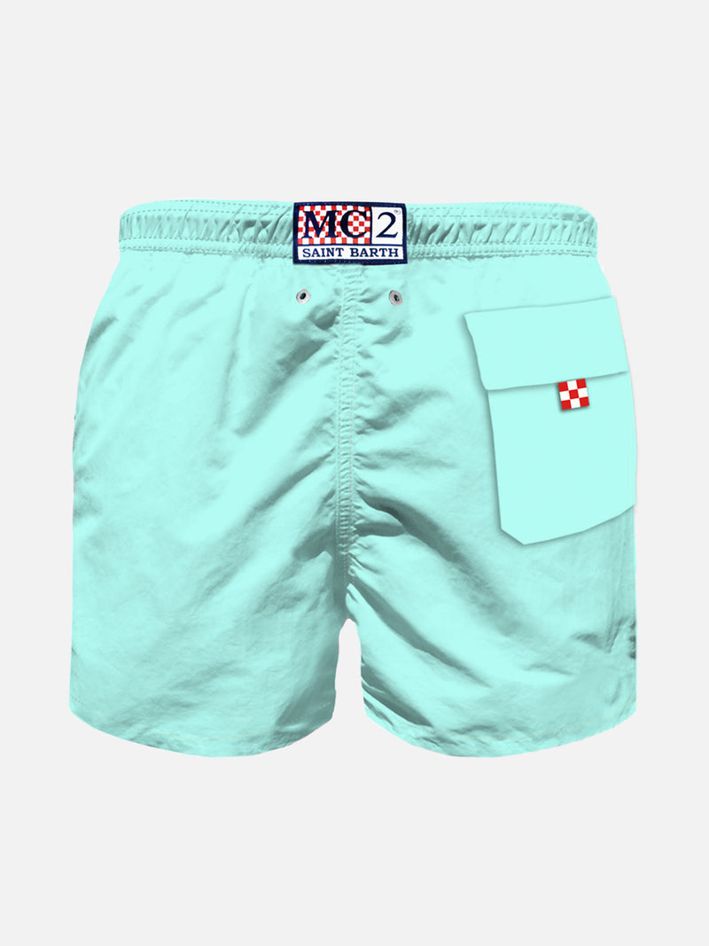 Badeshorts für Jungen mit Faccio un mare di guai! Stickerei