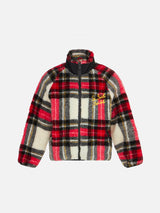 Kids tartan sherpa jacket with St. Barth Bob Club embroidery