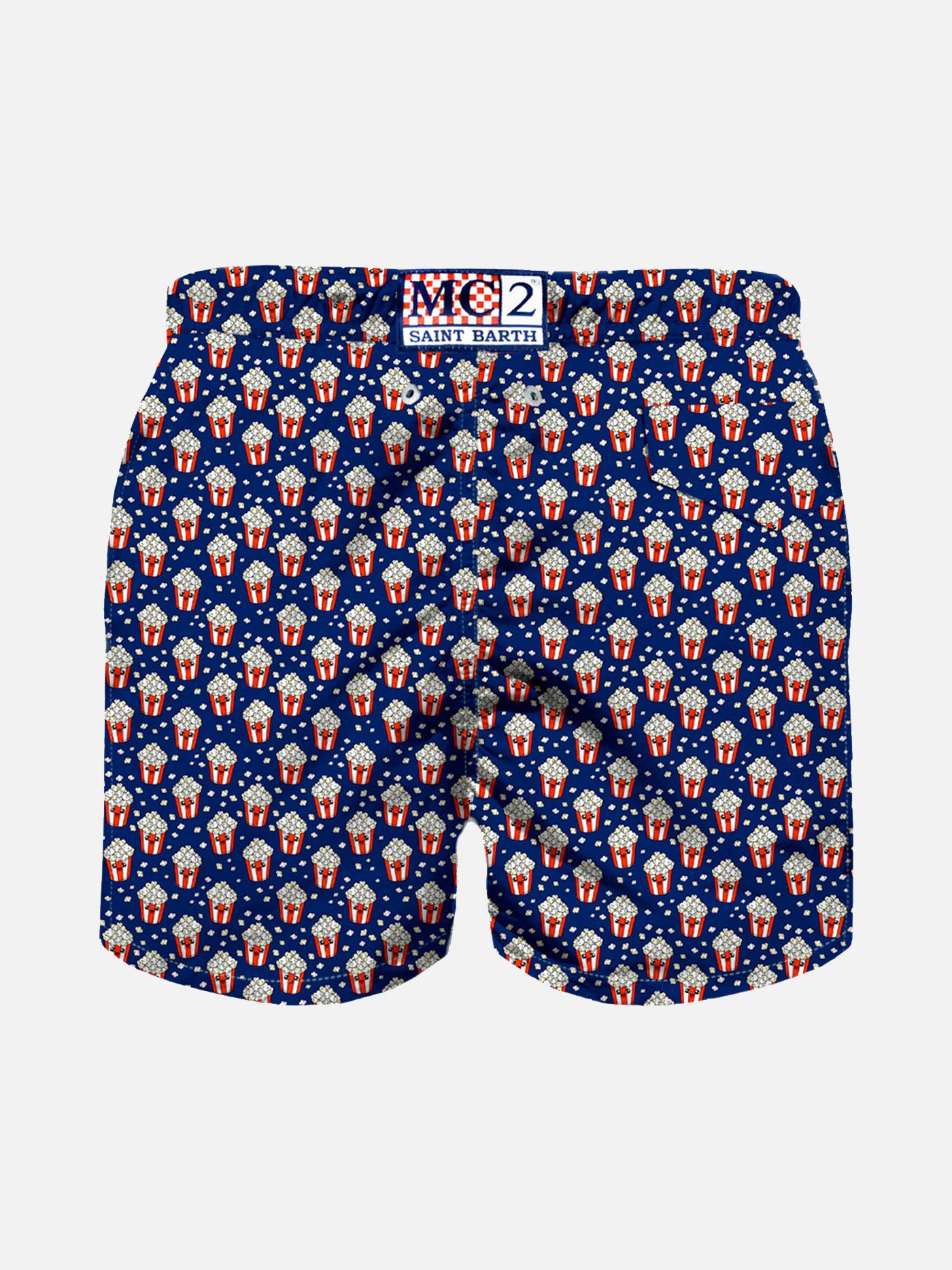 Boy light fabric swim shorts with pop corn print