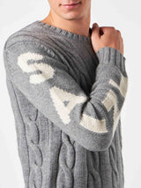 Man grey heavyweight cable knit sweater Bergen