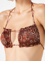 Woman bandeau top swimsuit with bandanna print