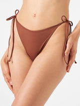 Woman brown swim briefs with side laces