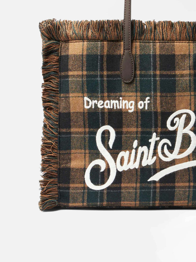 Borsa a spalla Vanity con fantasia tartan verde e marrone