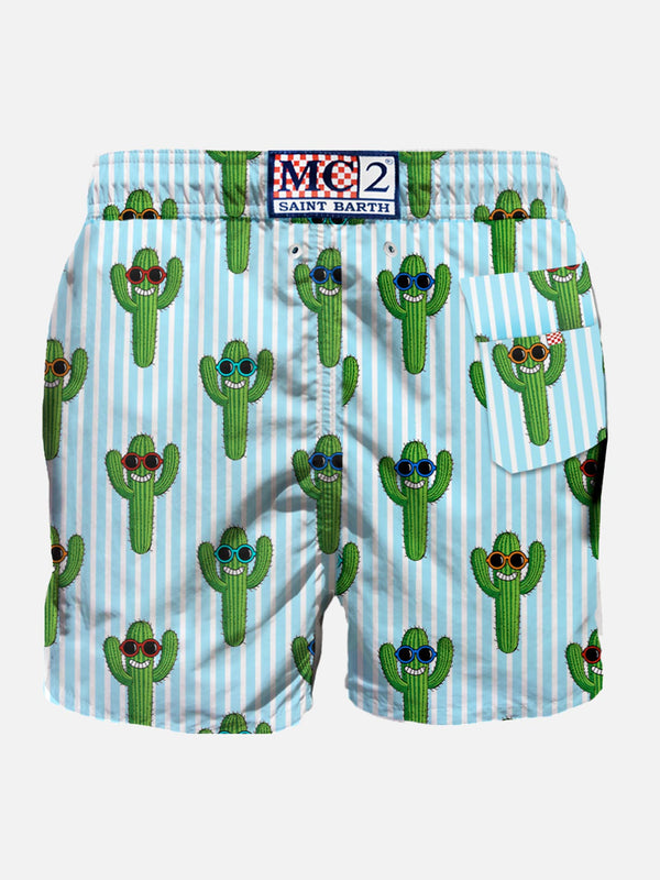 Boxer da mare di media lunghezza con stampa cactus