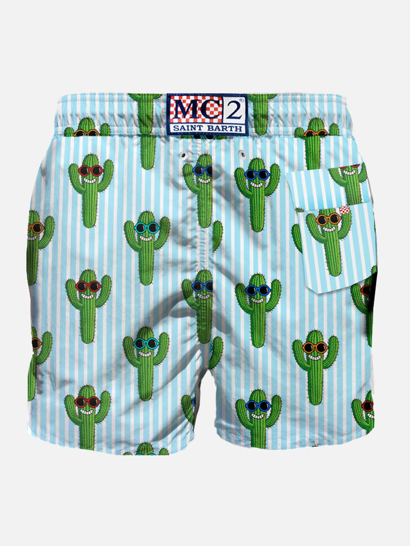 Cactus print mid-length swim shorts