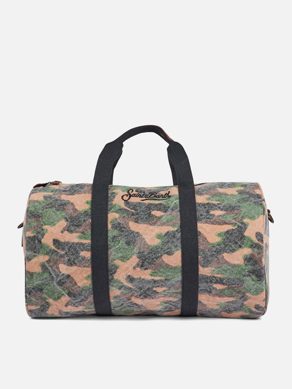 Travel duffel bag with camouflage print