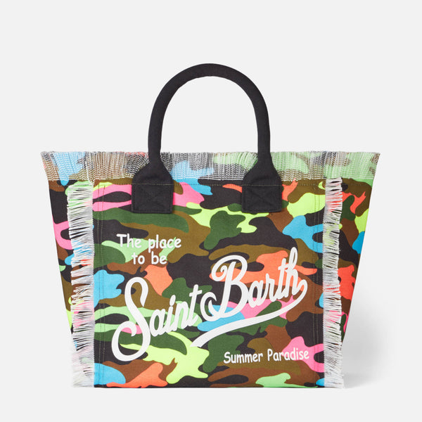 Borsa a spalla Vanity in canvas con stampa camouflage fluo