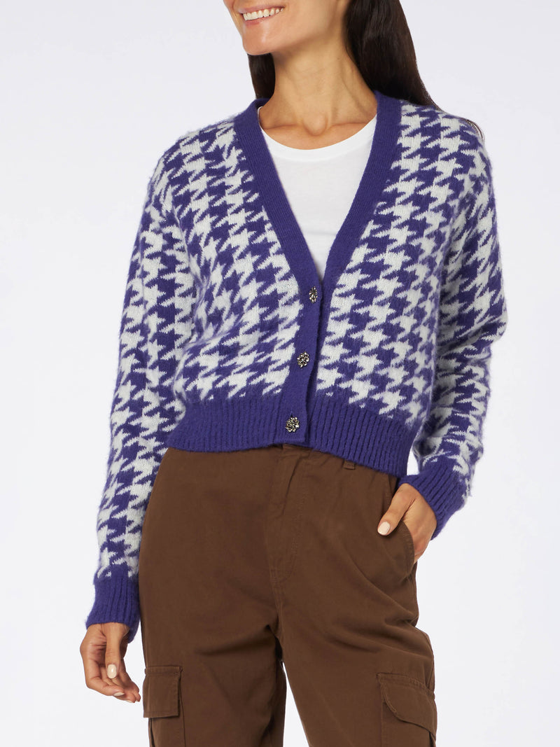 Cardigan crop da donna con bottoni gioiello